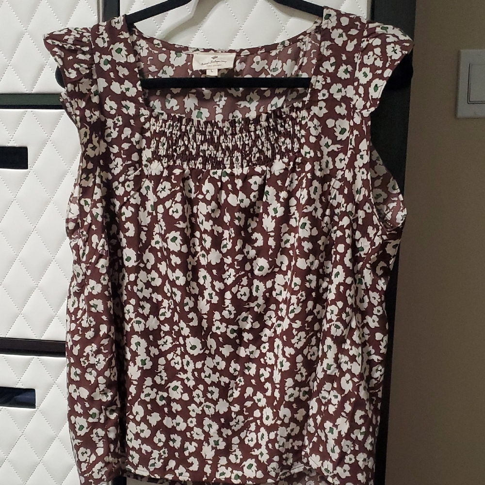 Women’s Brown Floral Sleeveless Smocked Neck Top